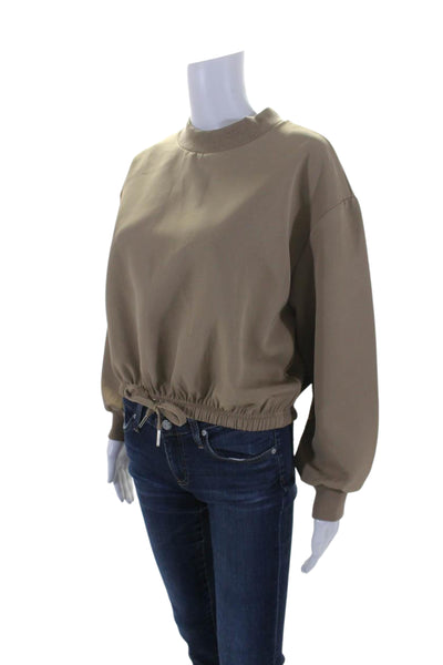 IN:05 Womens Ruched Drawstring Hem Long Sleeve Pullover Blouse Top Tan Size S