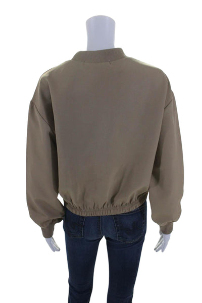 IN:05 Womens Ruched Drawstring Hem Long Sleeve Pullover Blouse Top Tan Size S