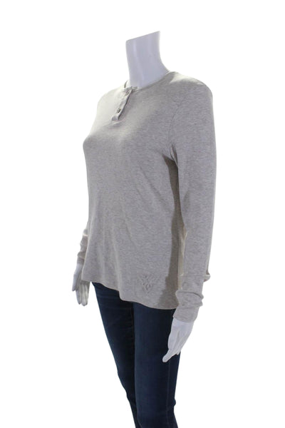 Pierre Balmingo Womens Cotton Buttoned Round Neck Henley Top Beige Size EUR40