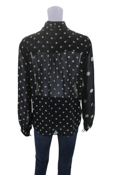 iBlues Womens Polka Dotted Sheer Buttoned-Up V-Neck Blouse Top Black Size M