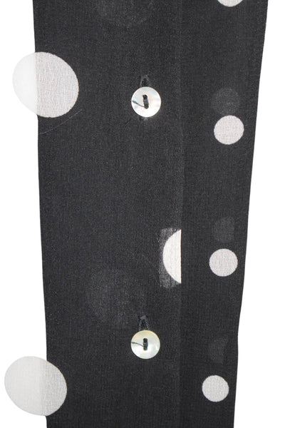 iBlues Womens Polka Dotted Sheer Buttoned-Up V-Neck Blouse Top Black Size M