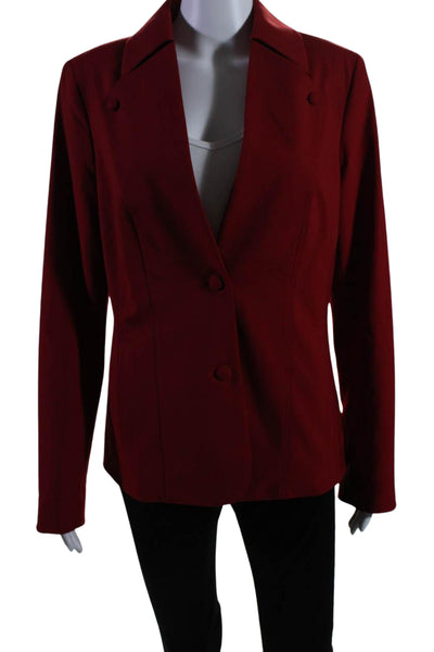 Bill Blass Womens Wide Lapel Long Sleeves Two Button Blazer Jacket Red Wool Size