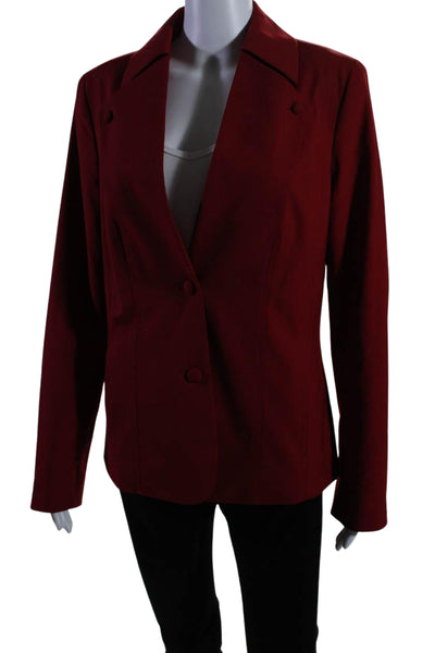 Bill Blass Womens Wide Lapel Long Sleeves Two Button Blazer Jacket Red Wool Size