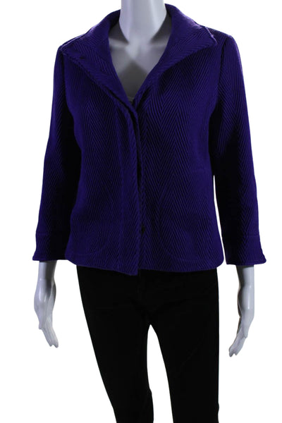 Carlisle Womens Button Down Long Sleeves Knit Jacket Purple Black Wool Size 6