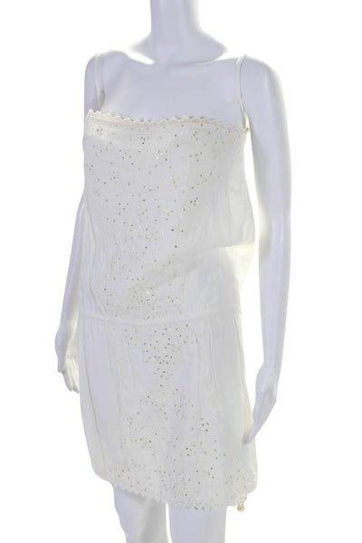 Melissa Odabash Women's Sequin Cinch Waist Swimsuit Coverup White Size M