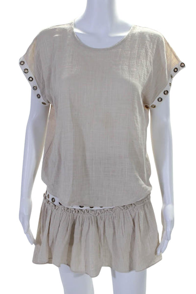 Misa Women's Round Neck Short Sleeves Two Piece Skirt Set Beige Size XS