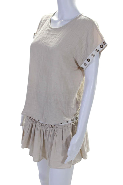 Misa Women's Round Neck Short Sleeves Two Piece Skirt Set Beige Size XS