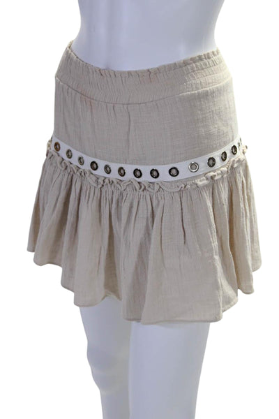 Misa Women's Round Neck Short Sleeves Two Piece Skirt Set Beige Size XS