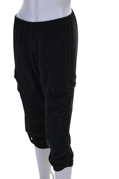 Three Dots Women's Elastic Waist Tapered Leg Cargo Pants Black Size XS