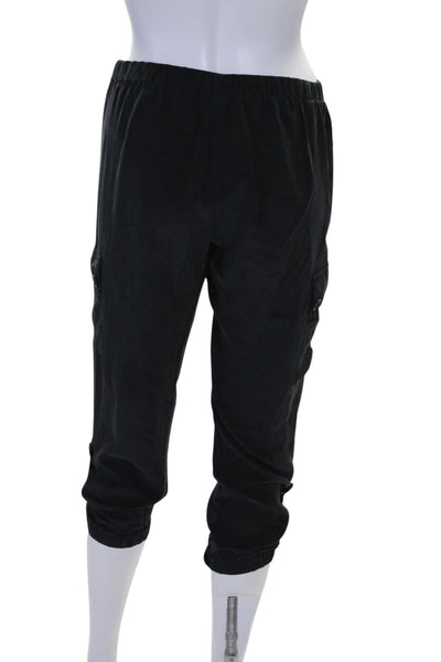 Three Dots Women's Elastic Waist Tapered Leg Cargo Pants Black Size XS