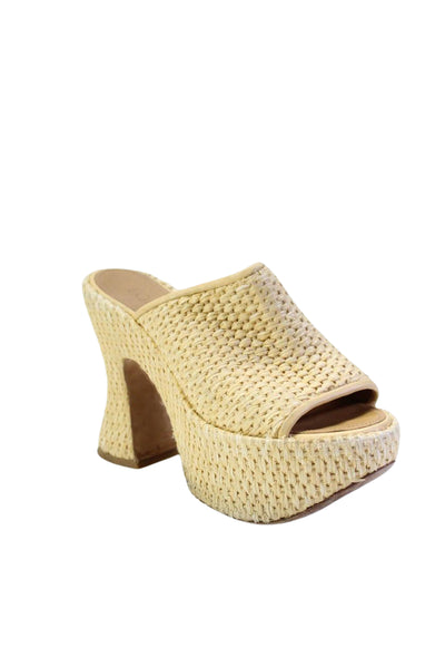 Loewe Womens Raffia Woven Open Toe Platform High Spool Heels Beige Size 7US 37EU