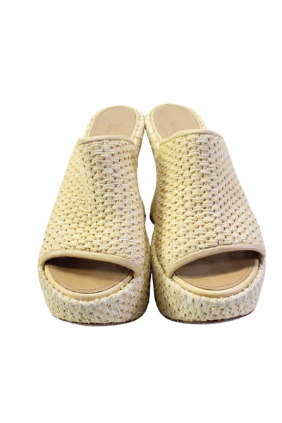 Loewe Womens Raffia Woven Open Toe Platform High Spool Heels Beige Size 7US 37EU