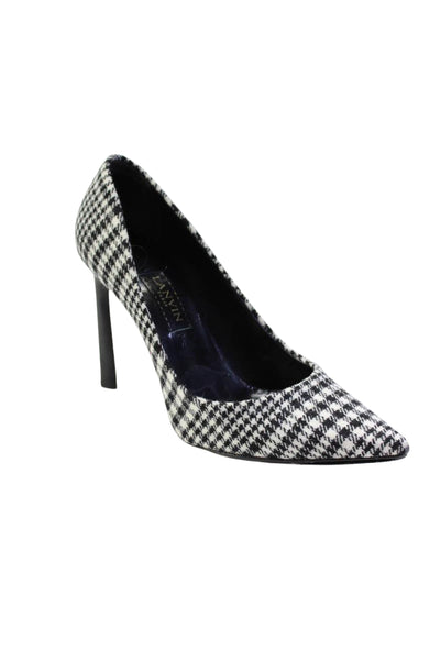 Lanvin Womens Houndstooth Print Pointed Toe Stilettos Black White Size 5.5