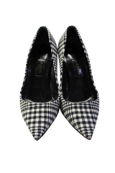 Lanvin Womens Houndstooth Print Pointed Toe Stilettos Black White Size 5.5