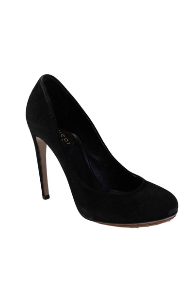 Gucci Womens Suede Round Toe Stiletto Heels Black Size 6