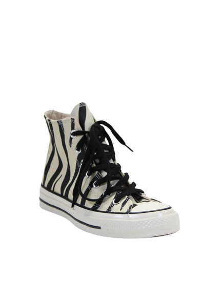 Converse Womens Canvas Zebra Print Lace Up High Top Sneakers Tan White Size 5.5