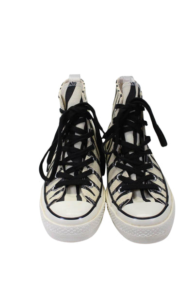 Converse Womens Canvas Zebra Print Lace Up High Top Sneakers Tan White Size 5.5