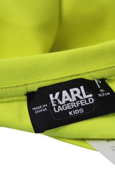 Karl Lagerfeld Kids Girls Metallic Cat Print Sweatshirt Top Neon Green Size 16