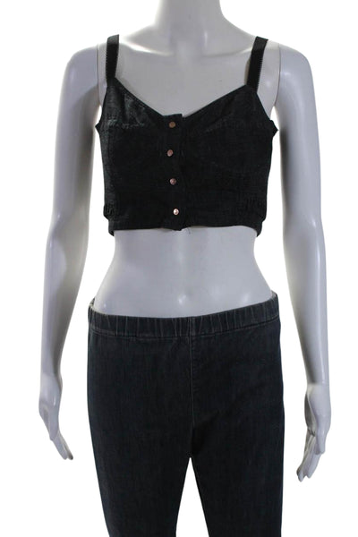 See by Chloe Womens Cotton Denim Smocked Button Up Camisole Top Black Size 34