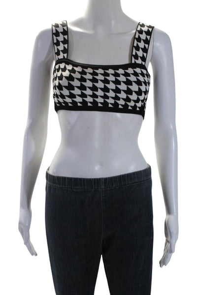 Balmain Womens Houndstooth Print Knit Sleeveless Crop Top White Black Size 38