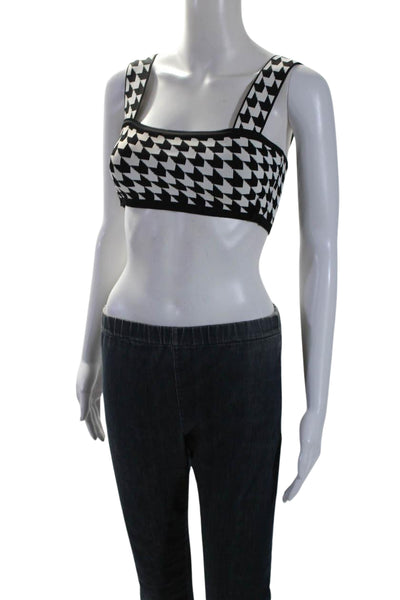 Balmain Womens Houndstooth Print Knit Sleeveless Crop Top White Black Size 38