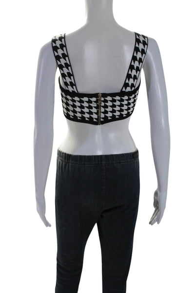 Balmain Womens Houndstooth Print Knit Sleeveless Crop Top White Black Size 38