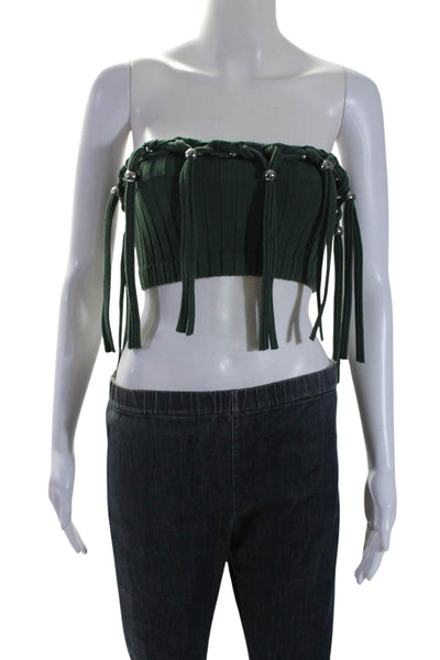 Dion Lee Womens Cotton Braided Tassel Hem Strapless Crop Top Dark Green Size 2