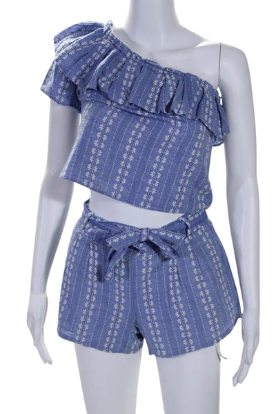 Splendid Women's Asymmetrical Ruffle Two Piece Shorts Set Blue Floral Size XS