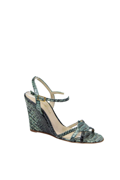 Bruno Magli Women's Open Toe Strappy Textured Wedge Sandals Green Size 36