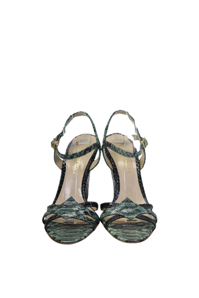 Bruno Magli Women's Open Toe Strappy Textured Wedge Sandals Green Size 36