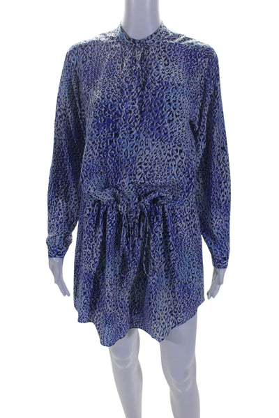 Rebecca Taylor Womens Silk Animal Print Long Sleeve Shift Dress Blue Size 4