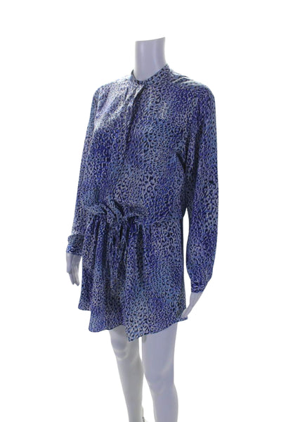 Rebecca Taylor Womens Silk Animal Print Long Sleeve Shift Dress Blue Size 4