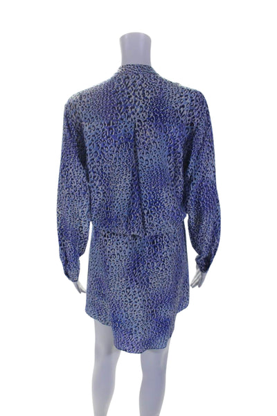 Rebecca Taylor Womens Silk Animal Print Long Sleeve Shift Dress Blue Size 4