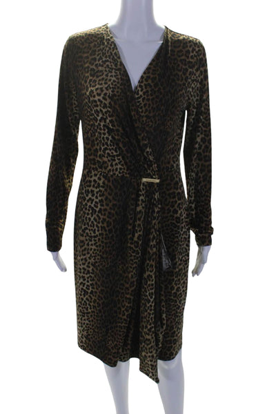 Michael Michael Kors Womens Animal Print Gold Tone Accent Dress Brown Size M