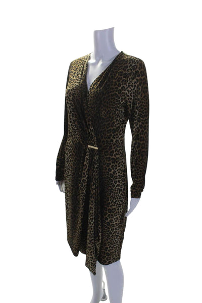 Michael Michael Kors Womens Animal Print Gold Tone Accent Dress Brown Size M