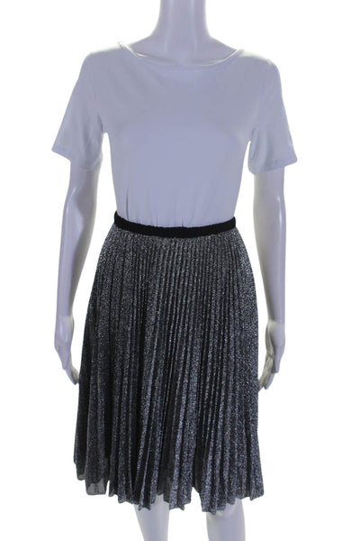 Loyd/ford Womens Accordion Pleat A Line Skirt Silver Metallic Black Size 4