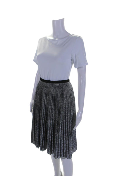 Loyd/ford Womens Accordion Pleat A Line Skirt Silver Metallic Black Size 4