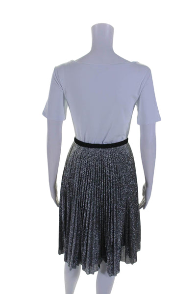 Loyd/ford Womens Accordion Pleat A Line Skirt Silver Metallic Black Size 4