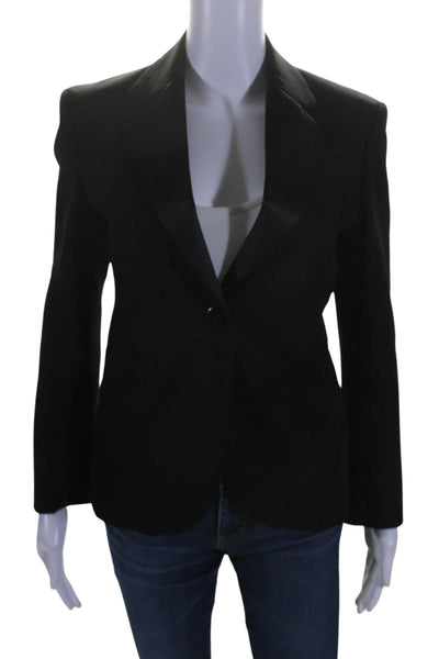 Jean Paul Knott Womens Wide Lapel Single Button Blazer Jacket Black Wool Size 1