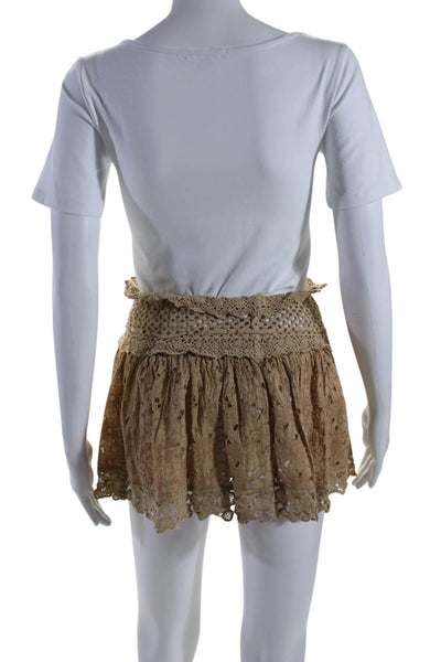 Sunday Women's Crochet Drawstring Waist Eyelet Mini Skirt Brown Size M