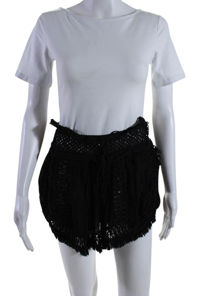 Sunday Women's Crochet Trim Tassel Swimsuit Coverup Black Size M