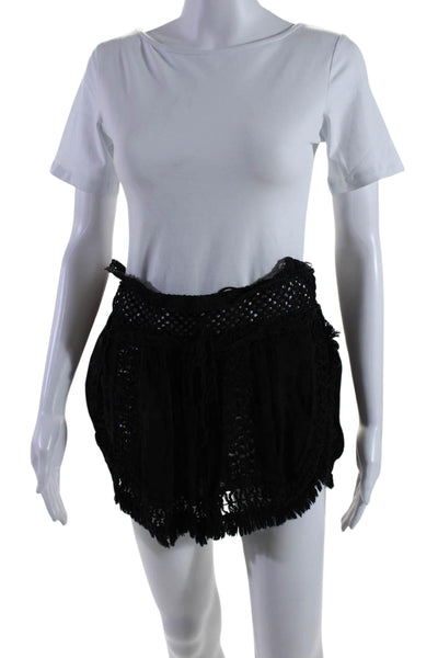 Sunday Women's Crochet Trim Tassel Swimsuit Coverup Black Size M