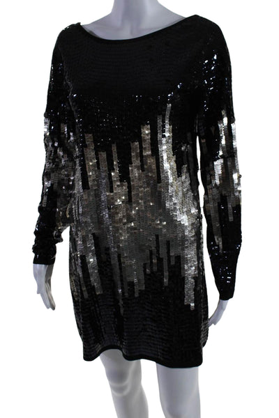 Zara Women's Round Neck Long Sleeves A-Line Sequin Mini Dress Black Size S