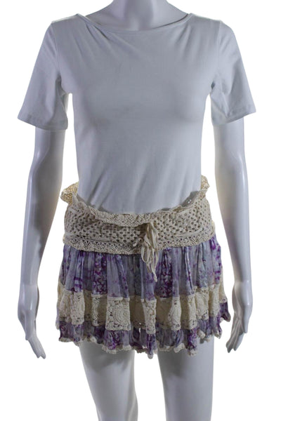 T.U. Sunday Women's Crochet Trim Unlined Flare Mini Skit Beige Size M