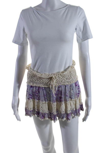 T.U. Sunday Women's Crochet Trim Unlined Flare Mini Skit Beige Size M