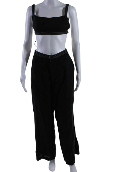 Sir. Women's Flat Front Wide Leg Linen Two Piece Pants Set Black Size 2