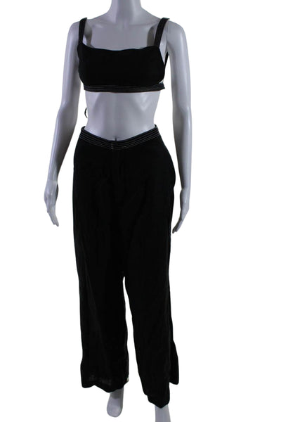 Sir. Women's Flat Front Wide Leg Linen Two Piece Pants Set Black Size 2