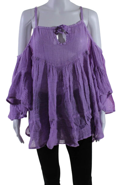 Sunday Women's Cold Shoulder Asymmetrical Mesh Tunic Purple Size S