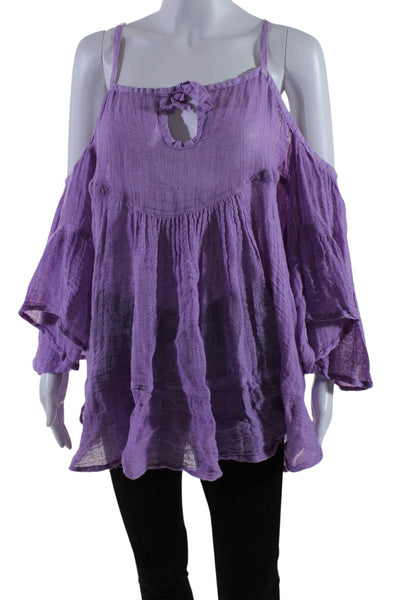 Sunday Women's Cold Shoulder Asymmetrical Mesh Tunic Purple Size S