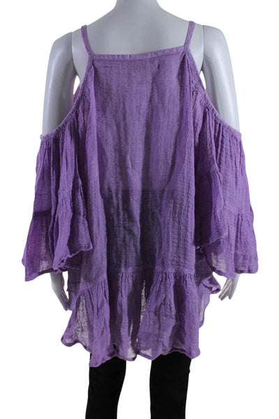 Sunday Women's Cold Shoulder Asymmetrical Mesh Tunic Purple Size S